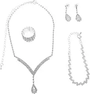 [JEWEDECO] Luxurious Crystal Rhinestone Jewelry Set Necklace Earrings Bracelet Ring for Wedding