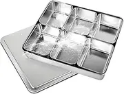 Multi Grid Seasoning Box - Stainless Steel Organizer, Divided Kitchen Container | Large Rectangular Storage Box With Lid Holder Tray Feature, Versatile Solution For Salt Vinegar Countertop Use