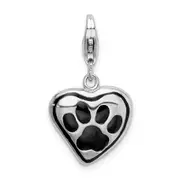 Sterling Silver Amore La Vita Rhodium-Plated Polished Enameled Heart With Dog Paw Print Charm
