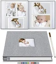 EZKOXAH Photo Album Self Adhesive Book with Picture Window Linen Cover, 20 Pages/40 Sides DIY Pasted for Family Travel, Baby Growth Record, Wedding Scrapbook, Birthday Gifts (Gray, Medium (28x27cm))