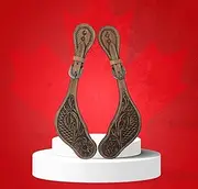 Majestic Ally Western Spur Straps, Genuine Leather, Antique Hand Tooling, Adjustable Stainless Steel Buckle