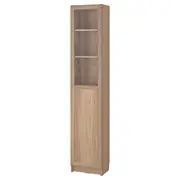 BILLY / OXBERG bookcase with panel/glass door, oak effect, 40x30x202 cm