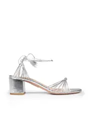 Silver Leather Strappy Ankle Tie Sandals