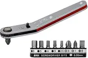 ANEX Ultra Low Profile Offset Ratcheting Screwdriver and Hex Wrench 90 Degree For Tight Area (Magnetic 9 Bits Set) Upwards Angled Head, Red