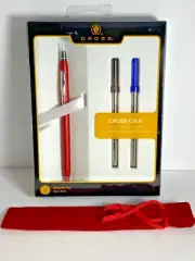 CROSS METALLIC RED CLICK BP INK PEN & POUCH #AT0622 w/2 extra refills! #AT0622F