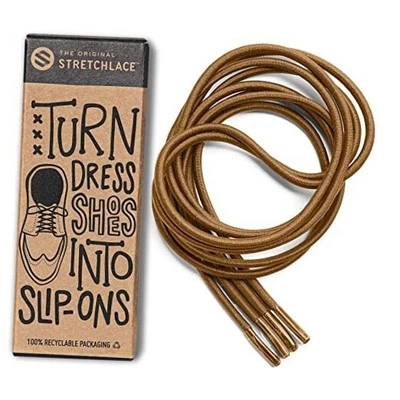 Round Dress Shoe Laces | Elastic Laces to Turn 24" Inches (60 cm) Light Brown