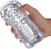 Male Masturbator Transparent Clear Handheld Stroker Trainer Realistic Textured Blowjob Mens Sex Toys Penis TPE Masturbation Sleeve for Men Masturbators Adult Sex Toy