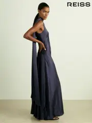 Reiss Indigo Fae Satin Cape Dress (E86655) | $710