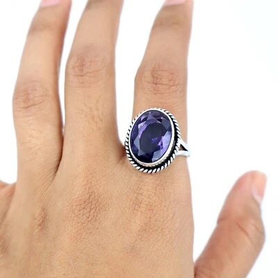 Purple Stone Ring Silver Charm Ring Men Women Cubic Zircon Stone Gift ring