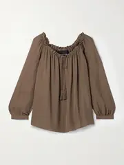 [Nili Lotan] Nili Lotan - Carley Gathered Silk-chiffon Blouse - Taupe - large large Brown