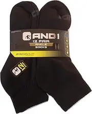 12 PAIRS AND1 Black Ankle Socks Mens Size 6-12.5 And 1 Proplatinum