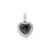 14k White Gold Black and White Real Diamond Heart Pendant