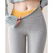 Women's Slacks Leggings Streetwear Casual Full Length Natural Plain Elastic Waist Soft Outdoor Vacation Holiday Dark-Gray Black Light Grey Winter Regular Fit