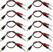 eMagTech 10Pcs Dual Alligator Clips to 5.5x2.1mm Male Plug Connector 25cm for LED Light Strip CCTV System Router