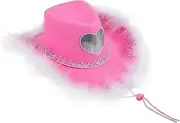 [WESIEVYA] Valentine Day Cowgirl Hat with Heart Design Classic Fuzzy Western Style for Parties and Outdoor Activities Decoration for Cosplay and Dress Up