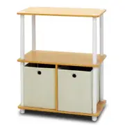 Furinno Go Green Wood 3-Tier Storage Rack Shelving Unit w/Bins in Beech/Natural
