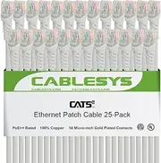 CAT5e Network Ethernet Patch Cord with Snagless Boot, RJ45, Stranded, 350 MHz, UTP, Pure Bare Copper Wire, 24 AWG, LAN Network Patch Cable, White, 1 FT, 25-Pack