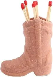 HKYLRAT Cowboy Boot Match Holder,Ceramic Match Box for Matches, Cute Match Holder Home Decor Match Jar with Striker,Match Stick Holder for Kitchen and Bathroom, Match Sticks NOT Included (Chocolate)