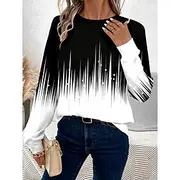 Women's T Shirt Ombre Casual Long Sleeve Crew Neck Regular Tops Daily Print Black and White Spring Fall