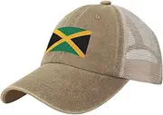 [Generic] Flag of Jamaica Cowboy Mesh Baseball Cap for Jamaican Man Woman Outdoor Adjustable Denim Hat