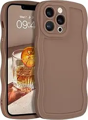 [YINLAI] for iPhone 13 Pro Max Case Cute Curly Wave Frame Shape Soft TPU Silicone Cover for Women Men Camera Protection Shockproof Phone Case for iPhone 13 Pro Max 6.7",Brown
