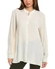 EILEEN FISHER Mandarin Collar Silk Shirt