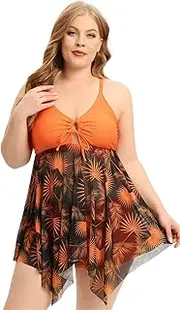 [HoneyStore] Women's Boho Plus Size Swimdress Hawaiian Two Piece Beach Bathing Suit
