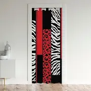 Leopard Zebra Door Curtain for Doorway Privacy 34x80 Inch 1 Panel Cheetah Red White Black 30%-50% Room Darkening Blackout Curtain Animal Print Closet Door Cover Curtain Washable SafariGeometry
