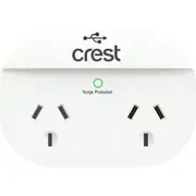 Crest Double Socket Surge Power Adaptor 2 USB