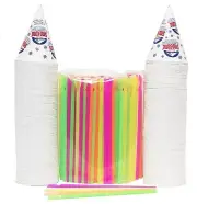 200 Snow Cone Cups 6 Oz and 200 Spoon Straws 400 Piece Set