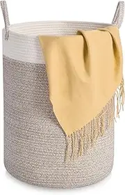 Xcellent Global Cotton Woven Storage Basket, Large rope Nursery Hamper Bin and Organizer with Handles for Blankets, Toys, Towels and Laundry D40 X H55cm
