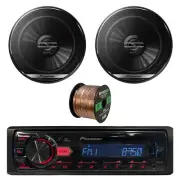 Pioneer Single Din MP3 Receiver, 2x 6.5" 300W 2-Way Car Audio Speakers, Wire