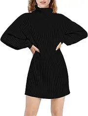 [Mebius] Girls Sweater Dress Turtleneck Lantern Long Sleeve Loose Fall Winter Christmas Casual Knit Ribbed Dress