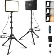Arsoer 2-Pack LED Video Light Kit, Bi-Color 15W LED Panels, 2800-6500K, CRI 95+, Includes 63” Tripod Stand, USB-C Powered, Ideal for Photography, YouTube, Video Recording & Content Creation