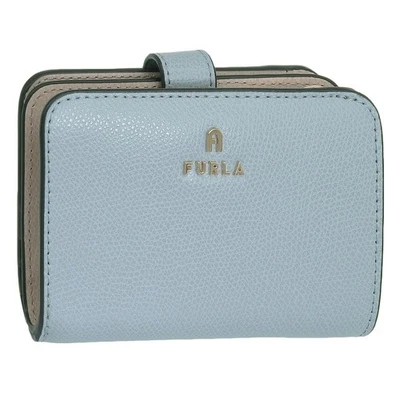 [Furla] Women'S Bifold Wallet Compact Leather Blue Beige Camellia Camelia S Com_