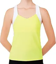 [Sasaki] 7054 Rhythmic Gymnastics Exercise Wear, X-Back Top, Loose Fit, Cup Pockets, Junior to Adult Sizes, Fluorescent Yellow x White (KEYW) S
