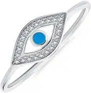 [Bling Jewelry] Minimalist 14K Rose Gold Plated .925 Sterling Silver Midi Knuckle 1MM Band Stackable Delicate CZ Halo Evil Eye Ring For Women Teen