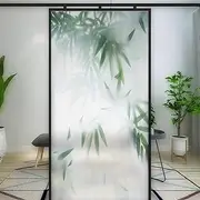 Bamboo Leaf Print Privacy Window Film Stained Glass Static Cling Window Treatments Window Coverings Glass Sticker Decorative Film for Siding Glass Door Home Decor 31.5"x78.74"(80x200cm)