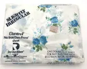 Vtg Double Fitted Sheet Blue Floral USA Slightly Irregular Dantrel In Package