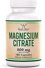 Double Wood Supplements Magnesium Citrate Capsules 400mg, 180 Capsules (Citrato de Magnesio) 800mg Servings, No Fillers, Vegan Safe, Manufactured in The USA by