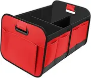 Generic Car Trunk Organizer Car Trunk Storage Organizer Versatile Multi Compartment Oxford Cloth Container with Handles Storage Box, Red