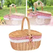 Rural Wicker Picnic Basket with Washable Lining Wicker Storage Hamper Wicker