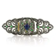 Solid 18 Gold Diamond Blue Sapphire Tsavorite Knuckle Ring 925 Silver Jewelry
