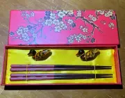 Wooden Chopstick 2 Pair Set - With 2 Duck Chopstick Rest
