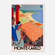 Galrie Monte Carlo Vintage Tennis Travel Poster - Perfect Wall Art for Any Space, Poster Only, A4 21 x 30cm (8 x 12inch)