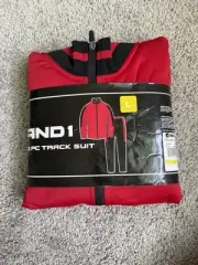 New Men's And1 2 Piece Track Suit Red & Black Zip Up Jacket & Athletic Pants