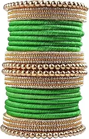 [CRAFT LOVE] Designer Rhinestone Beaded Silk Thread Bangles Set, Handmade Silk Dori Bangle Set for Women & Girls