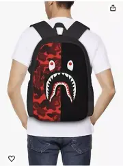 Brand New Black Red Camo Shark Deluxe Backpack Bag