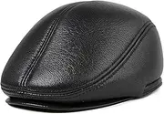 KJIASDFE Winter Hats,Leather Beret Sheepskin Cap Men Newsboy Cap Flat Hat Black