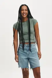 [Cotton On Women] Cotton On Women - Relaxed Denim Short - Breeze blue worn 10 BREEZE BLUE WORN
